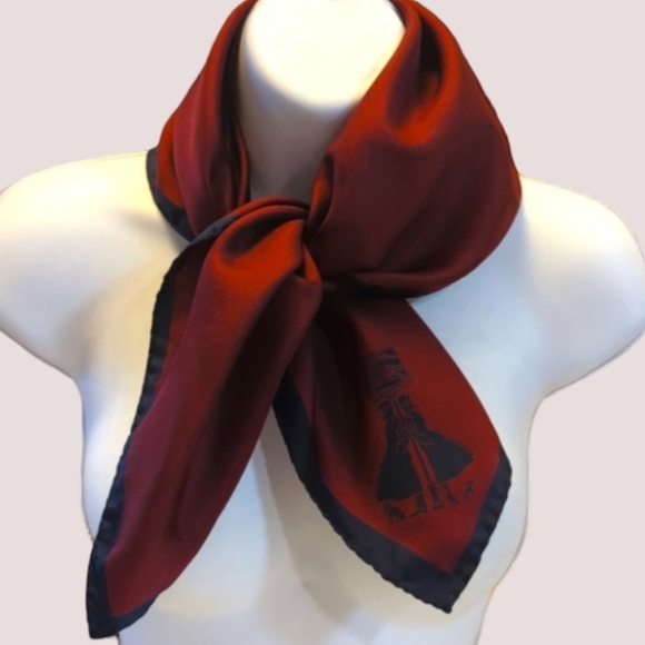 Burberrys Authentic Burgundy w Navy Trim Silk Scarf Vintage 26" x 26" - Picture 1 of 13